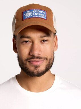 Alpine Designs Men's Caramel Latte Blue Logo OSFA Mesh Back Trucker Hat (Y1)